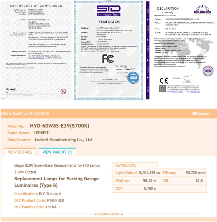 60w corn lamp Certificate