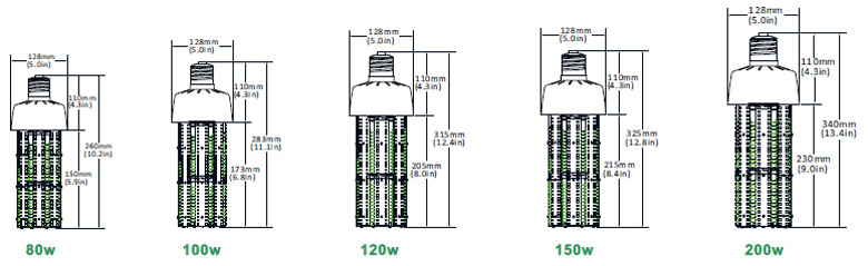 200w led corn lamp dimension