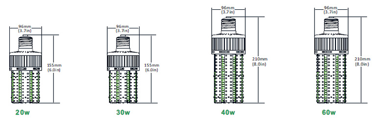 e40 led corn lamp dimension