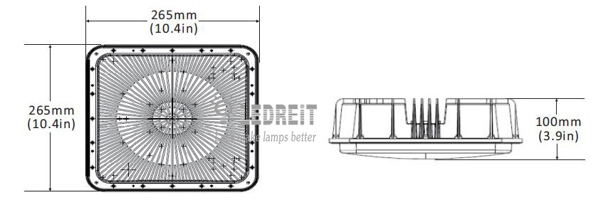 100w canopy lights dimension