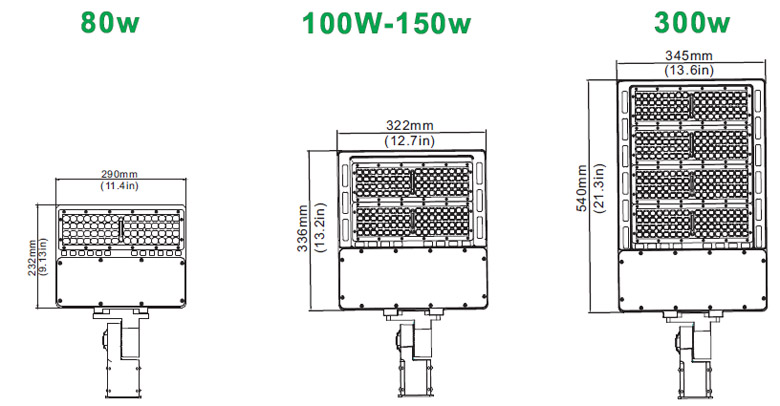 200w led parking lot light dimension