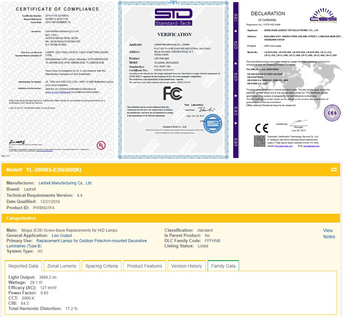 e27 30w bulb Certificate